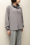 80's European label - draping silk voluminous neck blouse