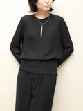 00's Salvatore Ferragamo - silk collarless pullover blouse