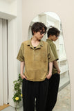 70-80's PANCALDI - cotton leather switching pullover shirt