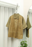 70-80's PANCALDI - cotton leather switching pullover shirt