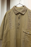 80's-90's European label - linen/cotton knit switching pullover shirt