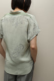 70s-80s European label - silk skipper collarless blouse