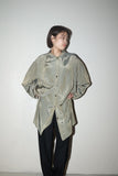 80's European label - satin fabric asymmetry front layered shirt