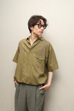 80's-90's European label - linen/cotton knit switching pullover shirt