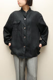 80's European label - linen stand collar minimal shirt jacket