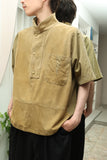 70-80's PANCALDI - cotton leather switching pullover shirt