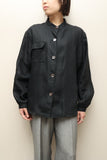 80's European label - linen stand collar minimal shirt jacket