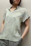 70s-80s European label - silk skipper collarless blouse