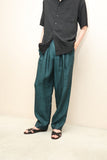 00's European label - linen 3-tuck trousers in green