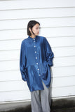 c90's European label - long balance, paneled stripe textile shirt
