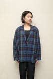 80's European label - viscose/cupro/linen plaid tailored jacket