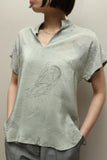70s-80s European label - silk skipper collarless blouse