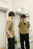 70-80's PANCALDI - cotton leather switching pullover shirt