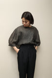 80's European label - linen oversized collarless blouse