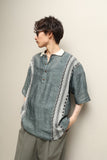 80's Umberto Bilancioni - linen knit switching pullover shirt