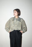 80's European label - satin fabric asymmetry front layered shirt