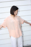 80s European vintage - silk open collar blouse in sakura pink