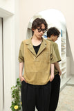 70-80's PANCALDI - cotton leather switching pullover shirt