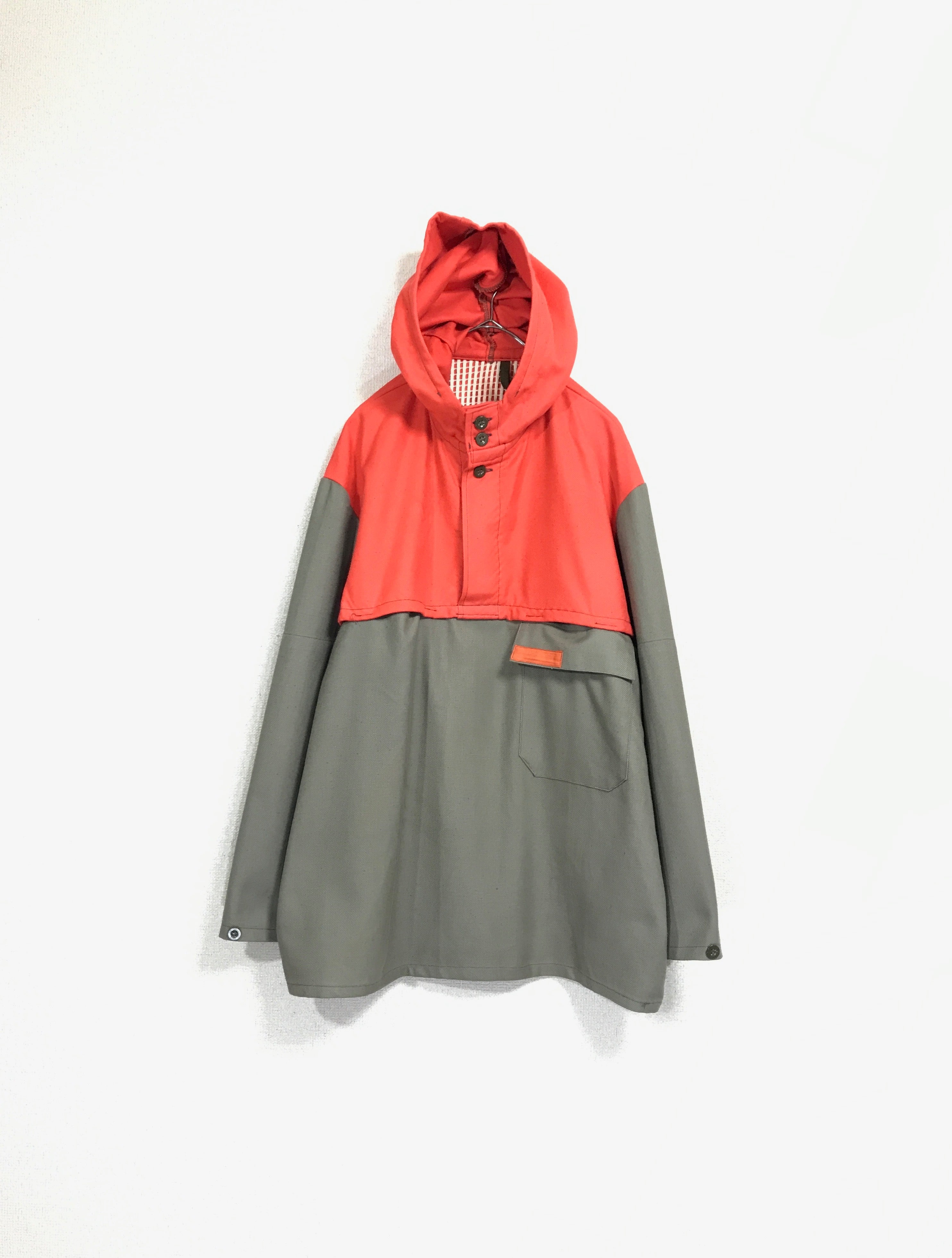 cotton 2-tone hooded smock pullover