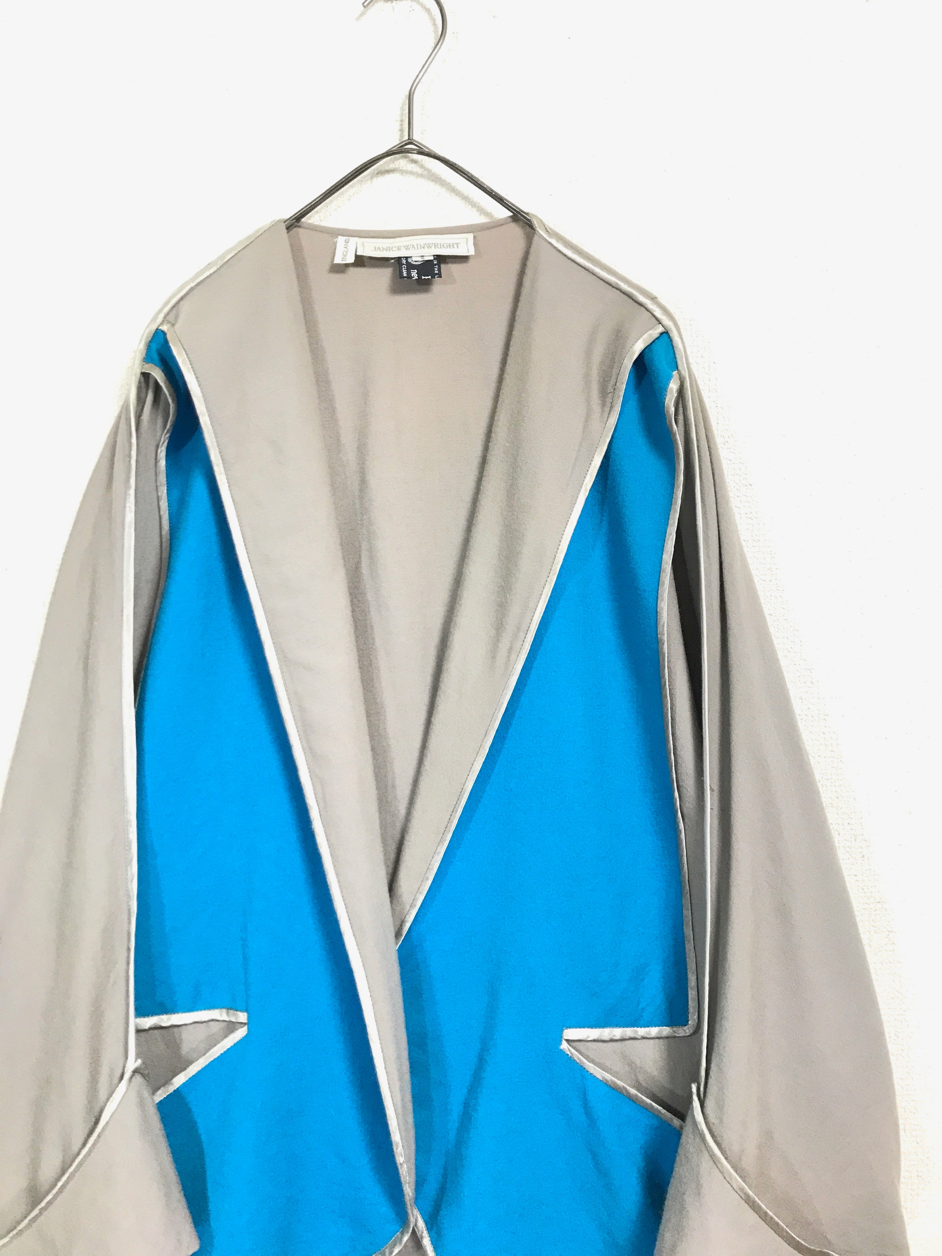 80's JANICE WAINWRIGHT wool 2-tone color deformed jacket
