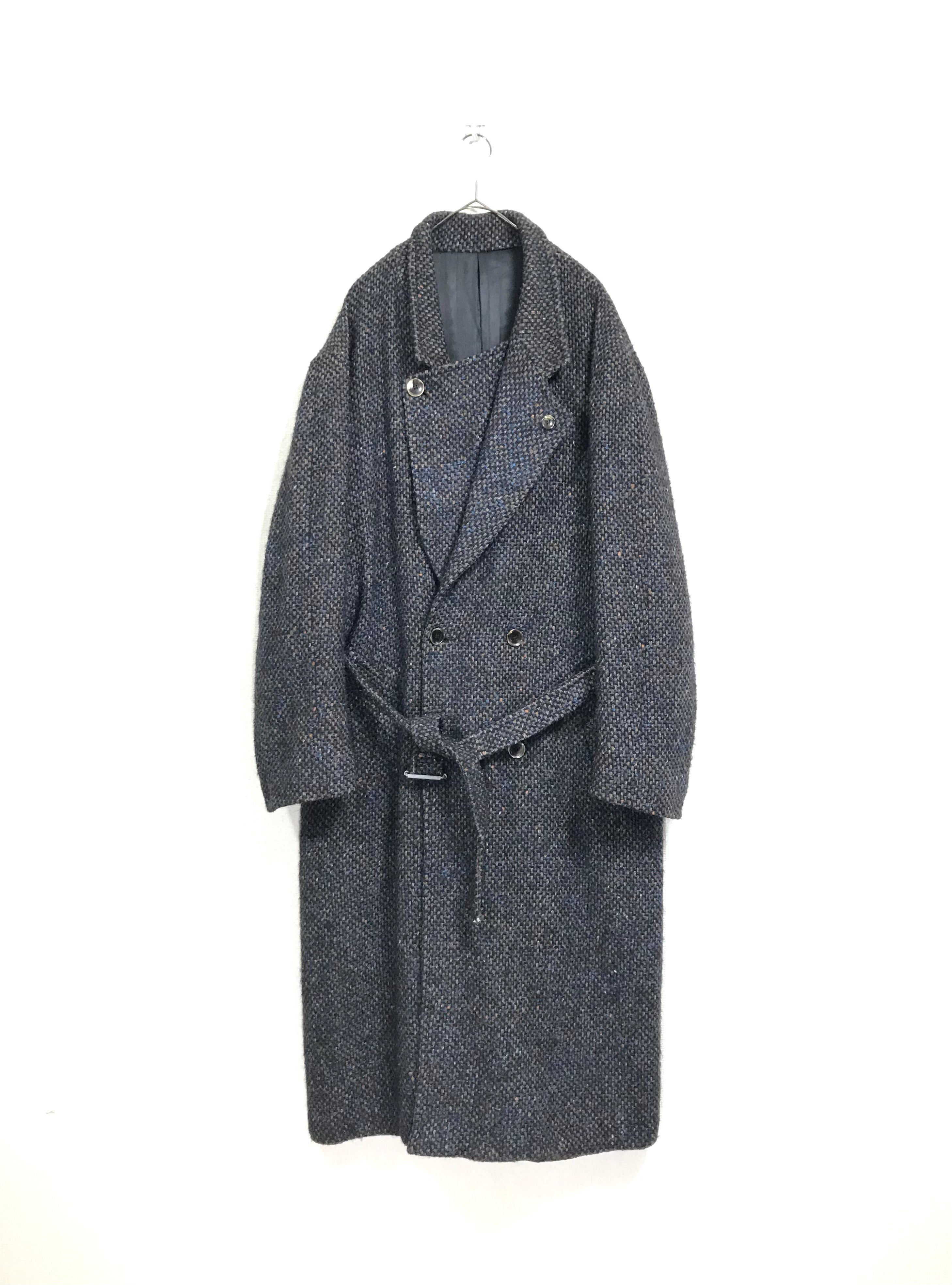 80's mix color tweed 2-way neck coat