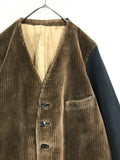 -1930’s corduroy×moleskin docking collarless jacket
