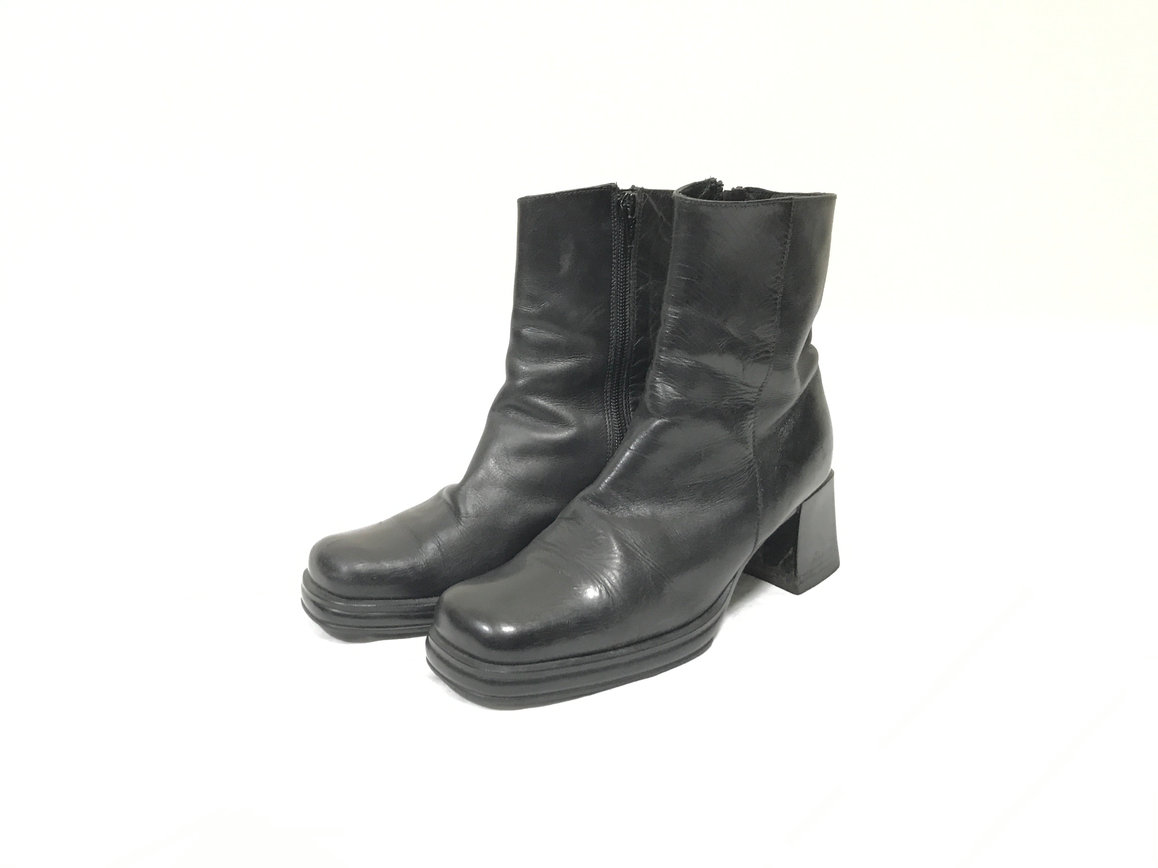 Italian Label leather square toe side-zip boots