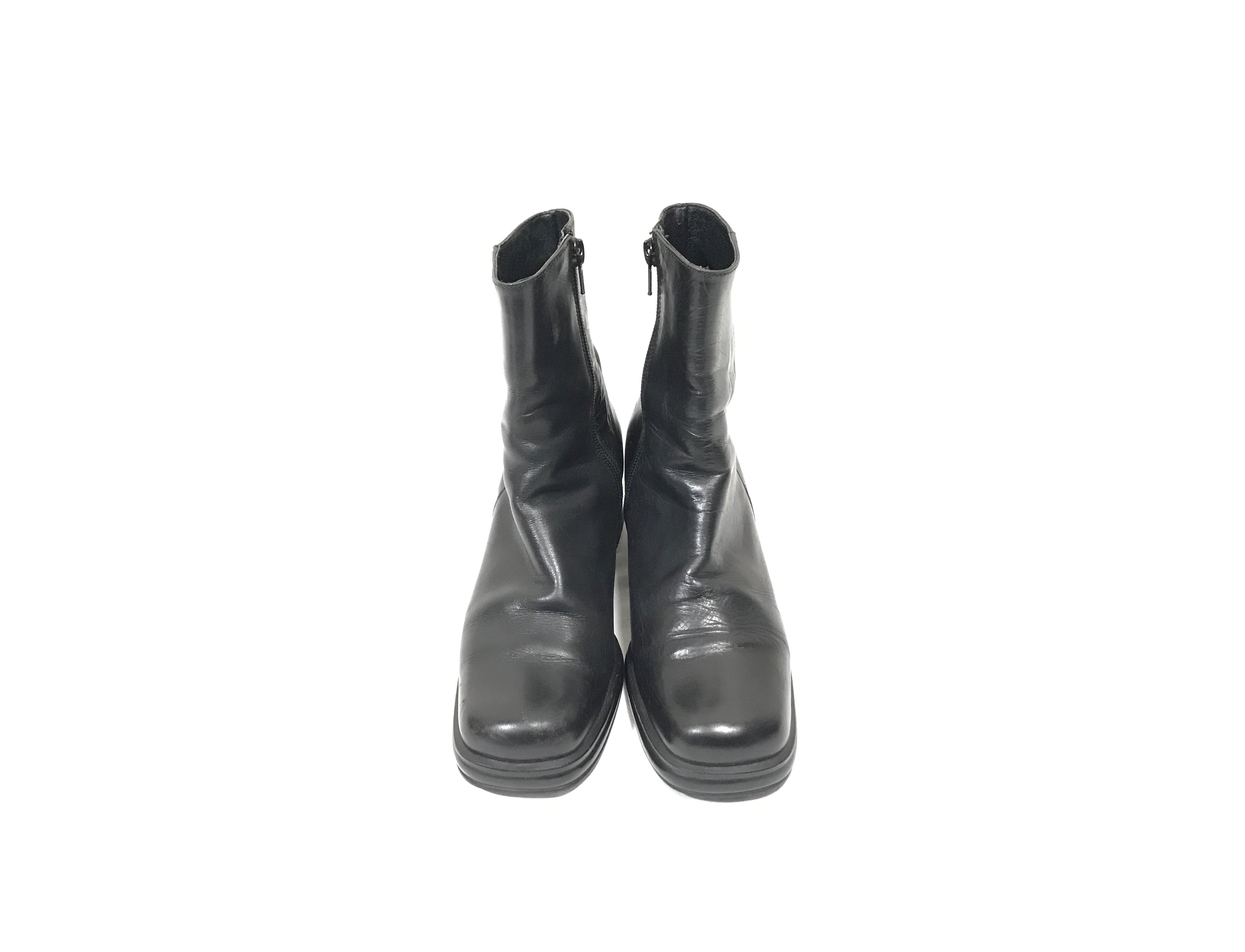 Italian Label leather square toe side-zip boots