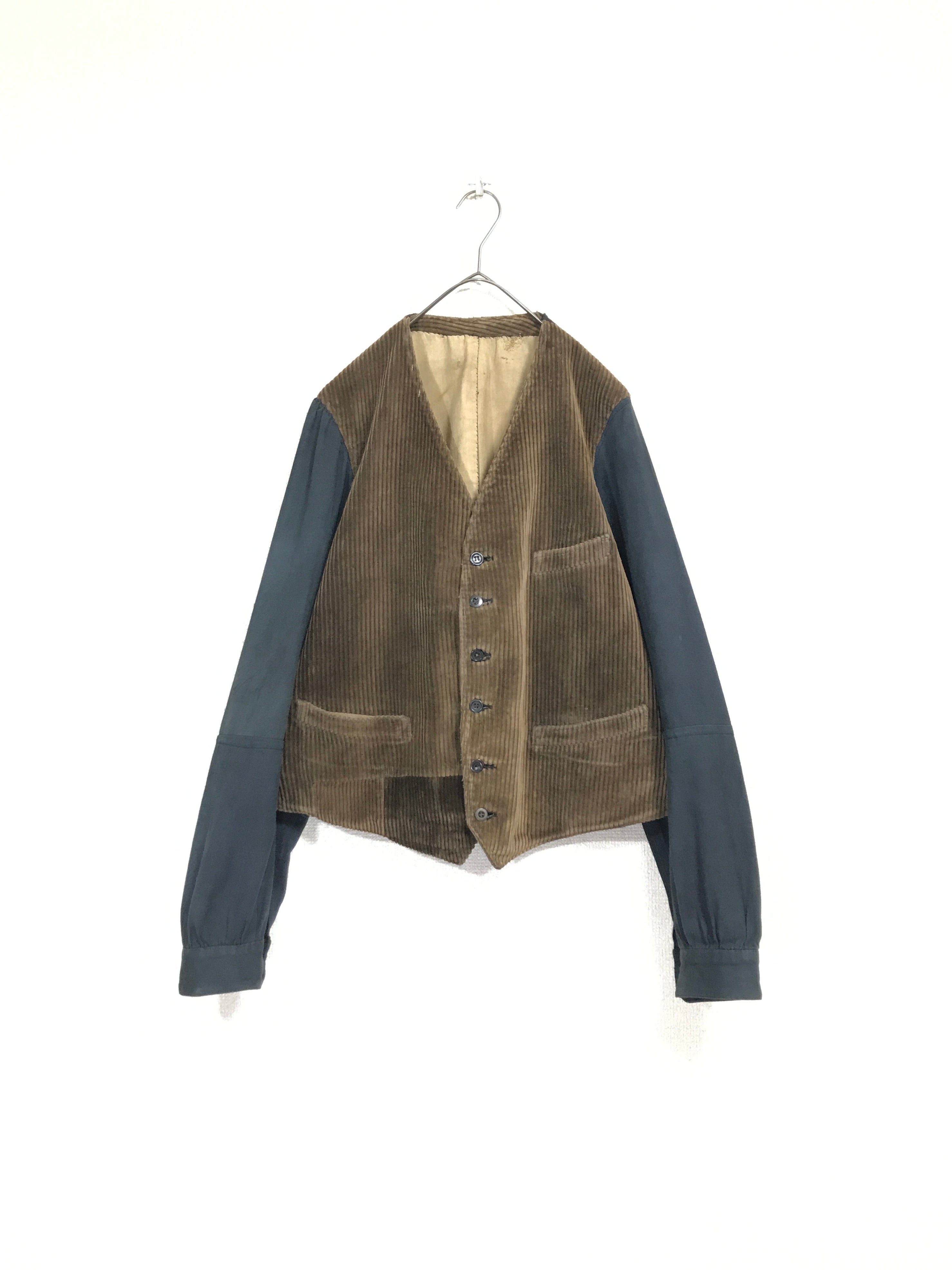 -1930’s corduroy×moleskin docking collarless jacket