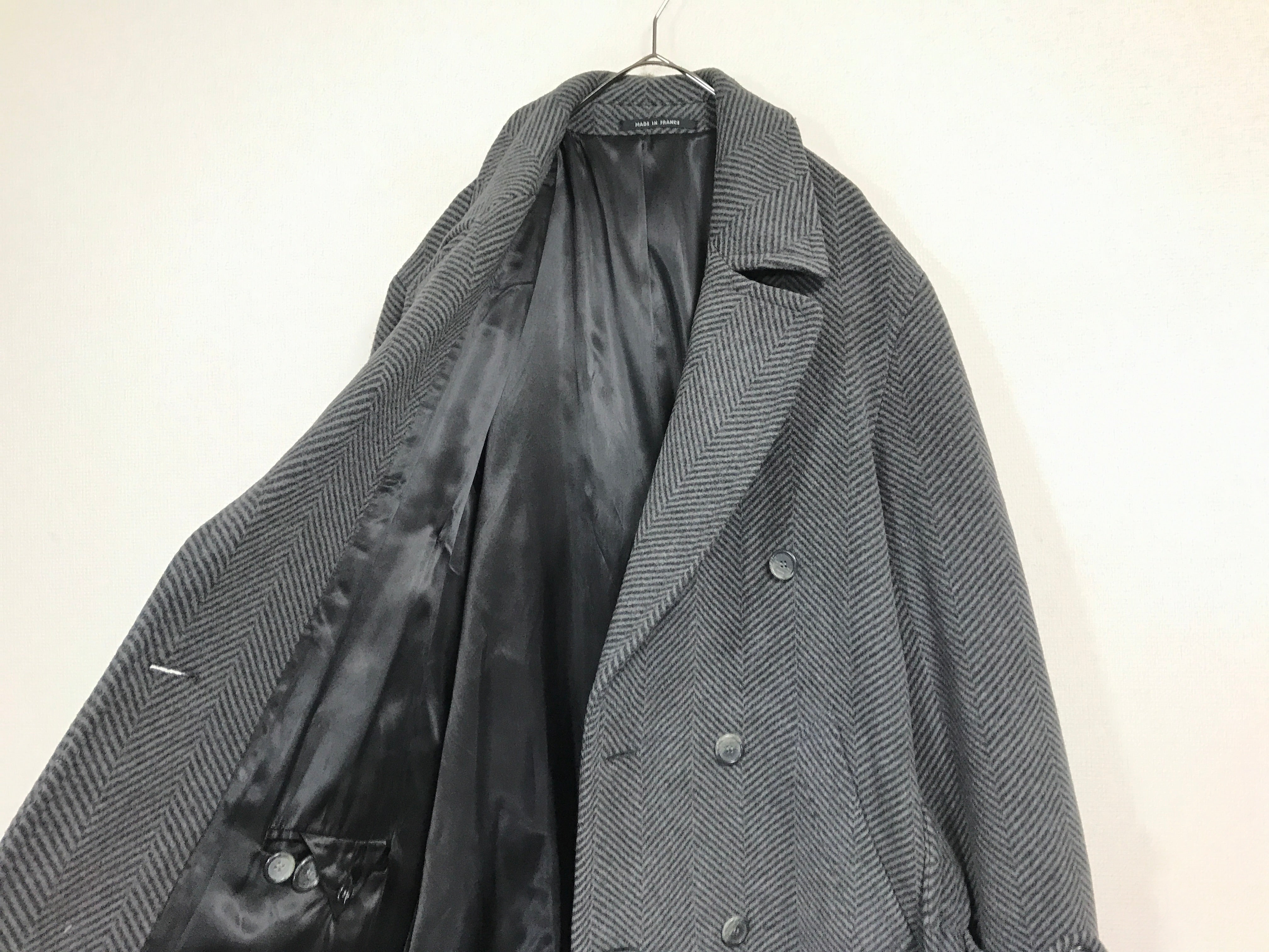 80’s Pierre Cardin wool herringbone double breasted belted coat