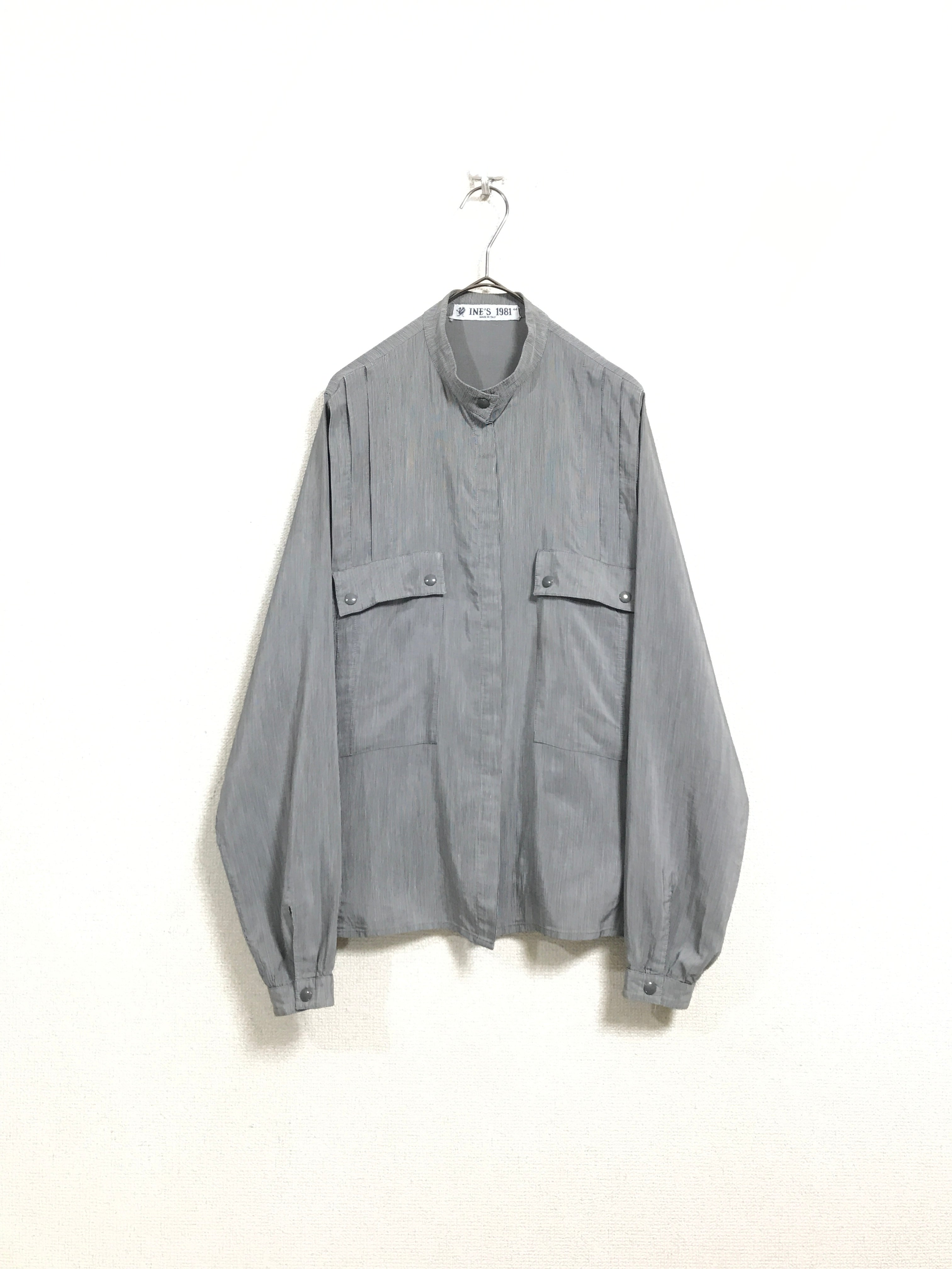 cupro×cotton stand collar deformational blouse