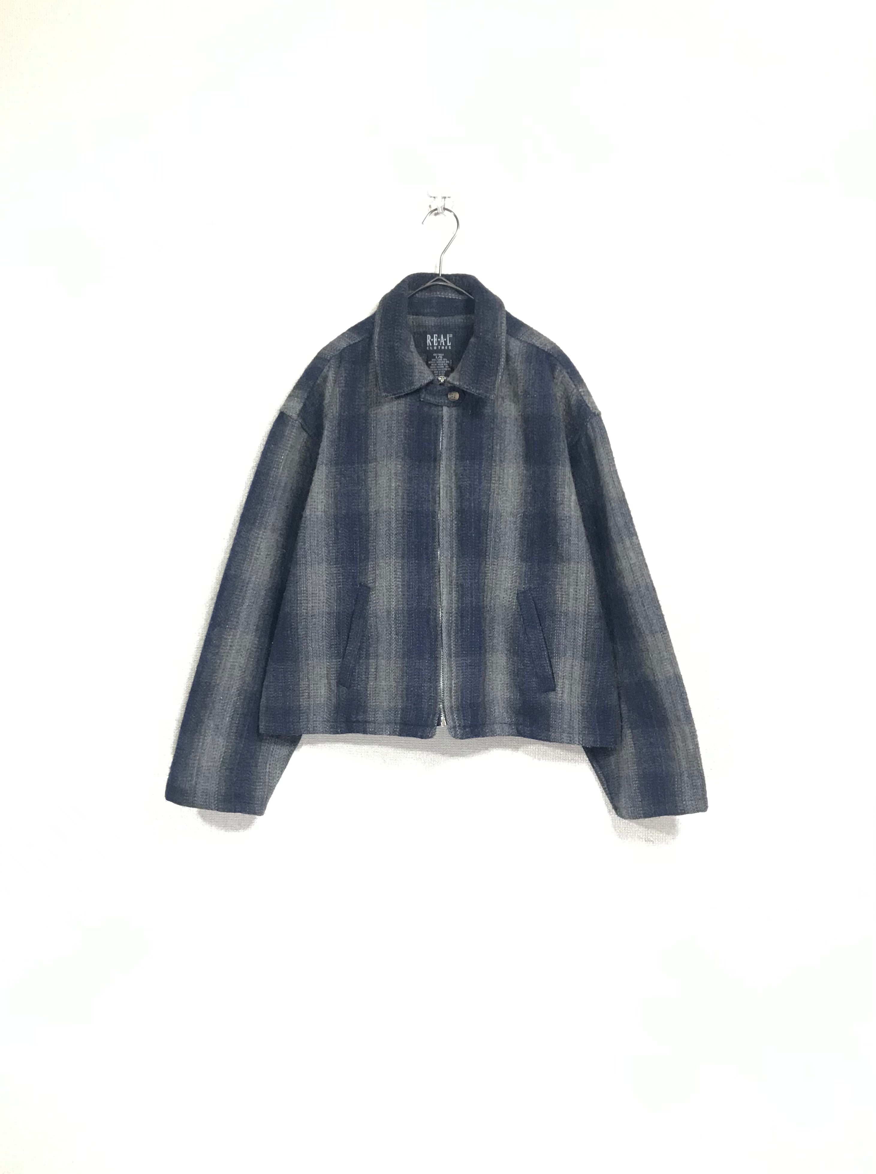 wool shadow plaid zip-up jacket
